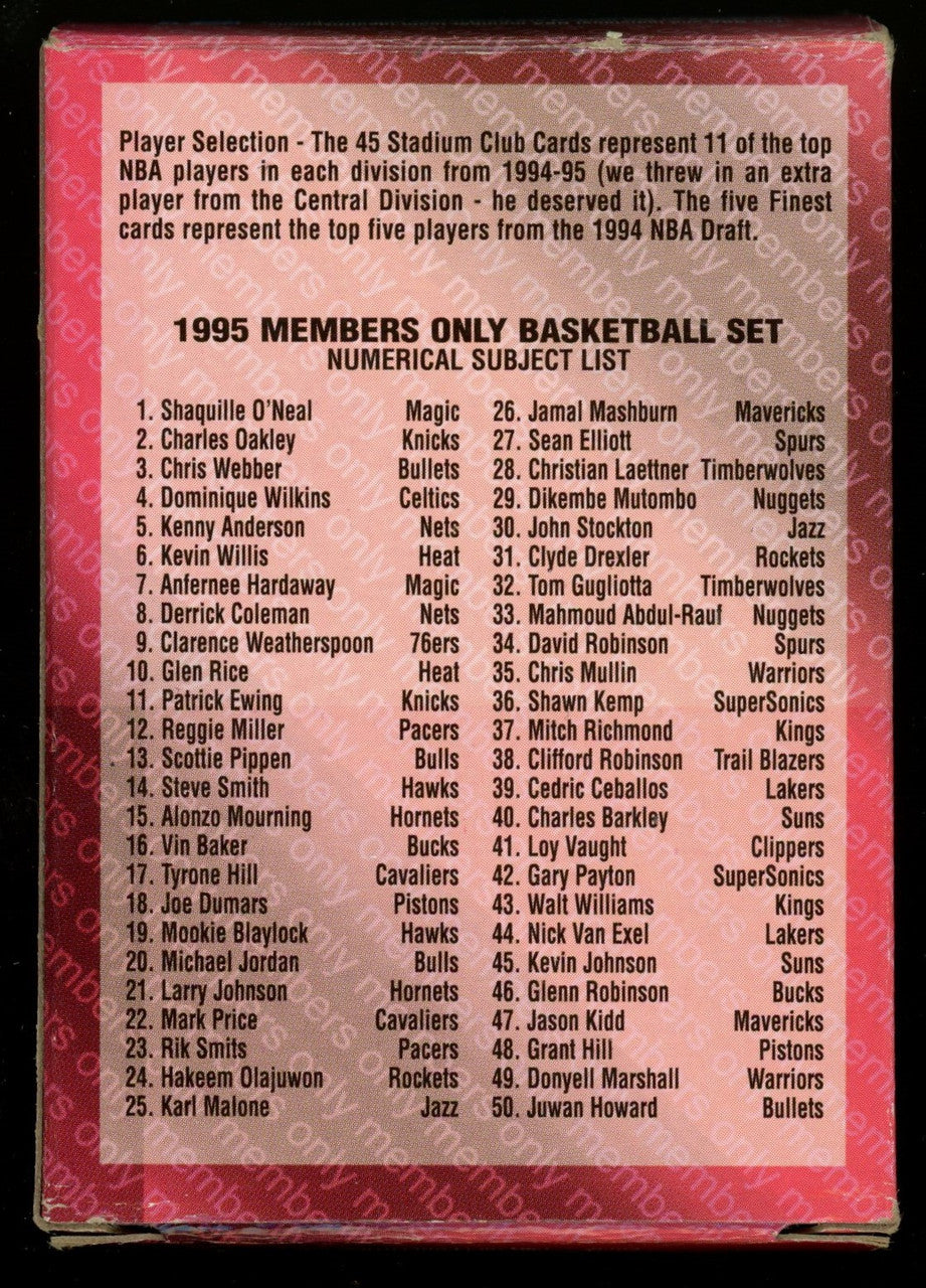 1995 Topps Members Only Stadium Club Basketball Complete Set (50)