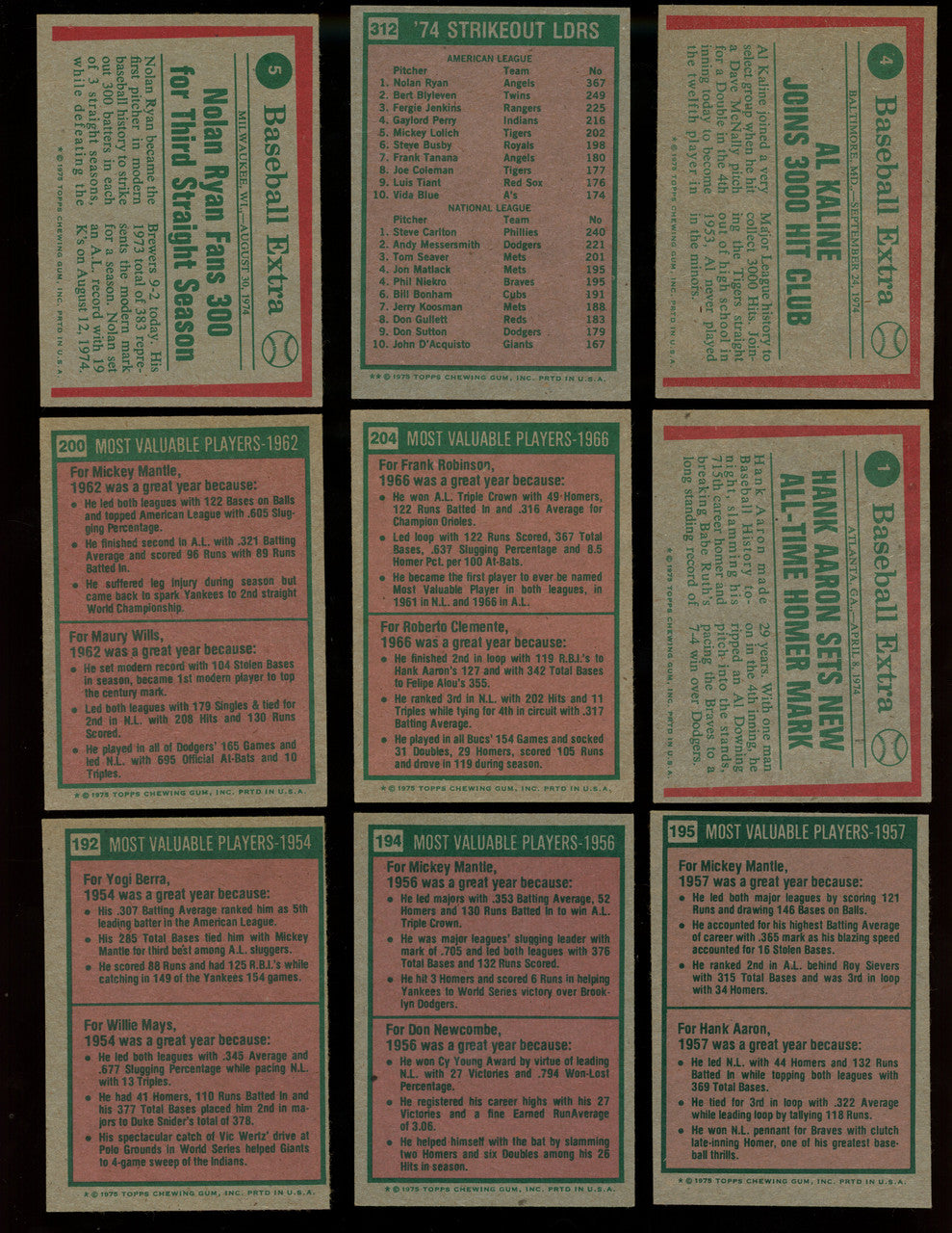 1975 Topps Baseball Complete Set 1-660 EX-MT Condition