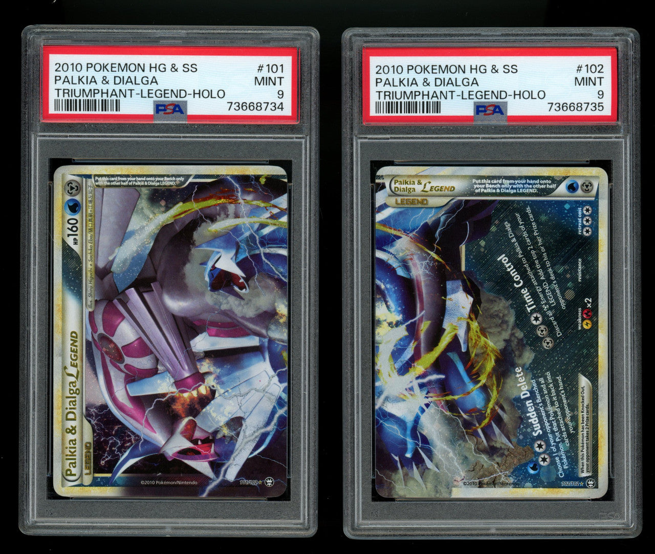 2010 Pokemon Palkia & Dialga Legend Top/Bottom Set HG SS Holo Sequential PSA 9