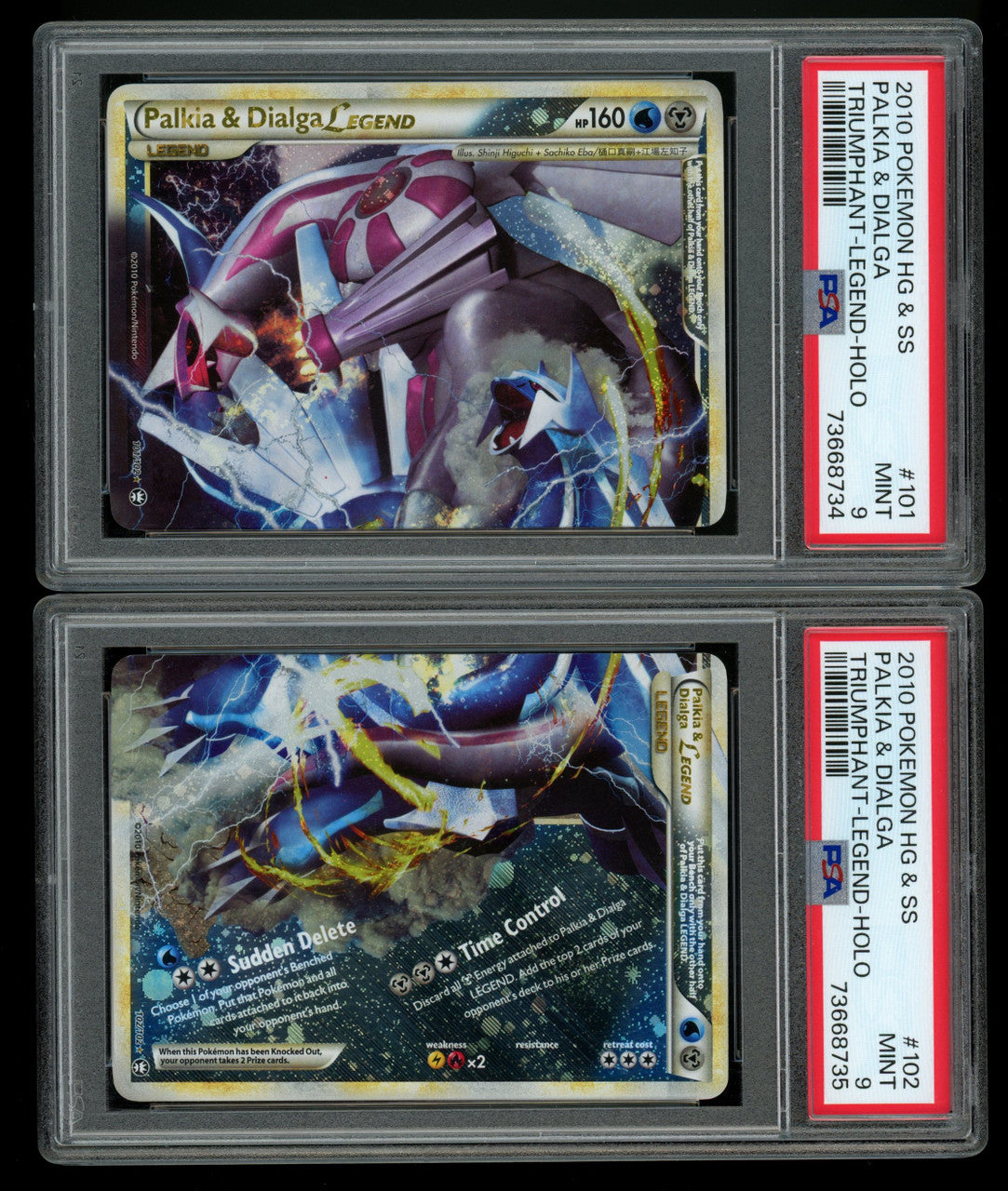 2010 Pokemon Palkia & Dialga Legend Top/Bottom Set HG SS Holo Sequential PSA 9