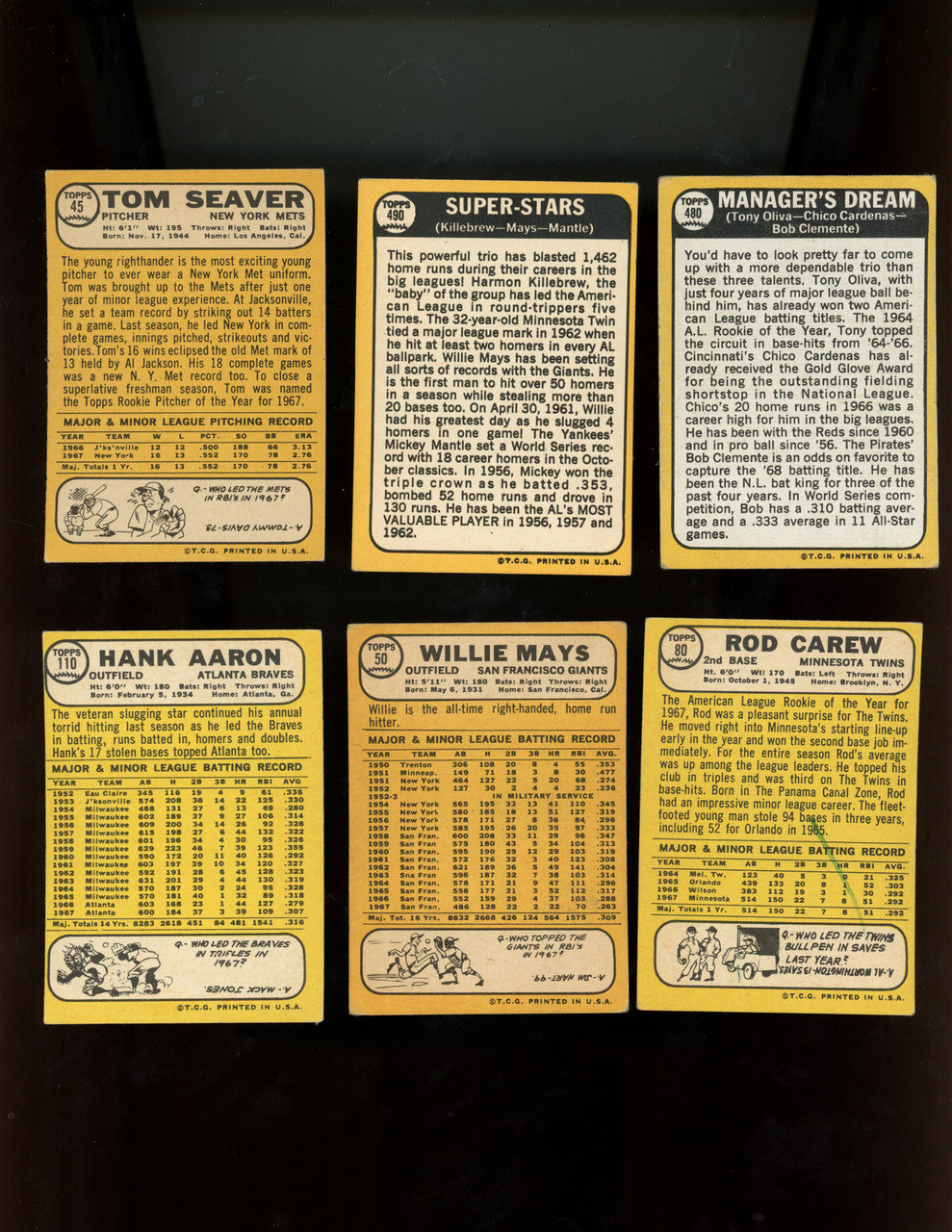 1968 Topps Baseball Complete Set (598) VG-EX Overall Ryan Bench PSA
