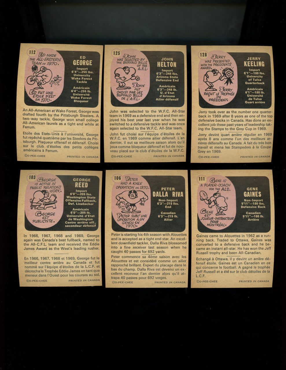 1971 O-Pee-Chee CFL Football Near Complete Set 114/132 EX
