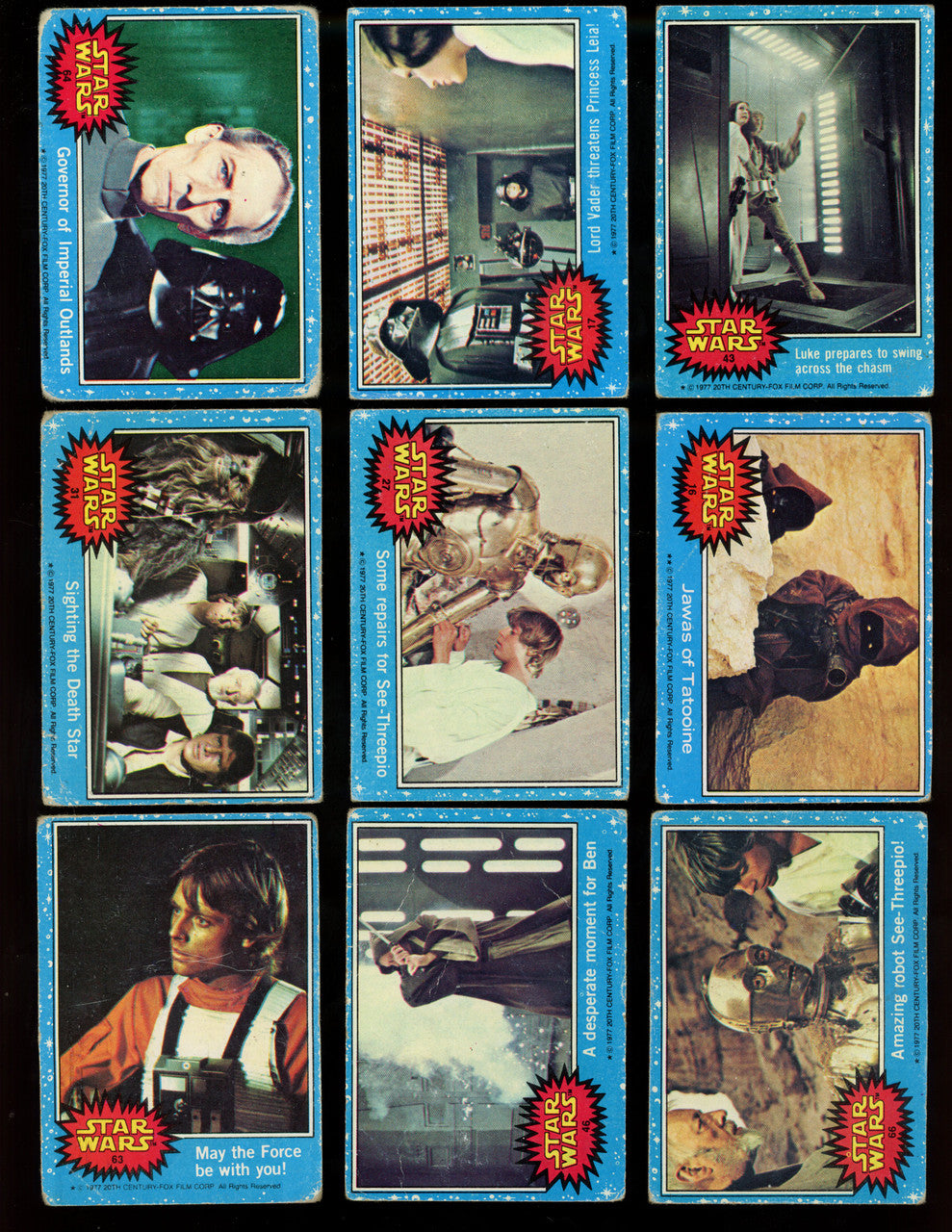 1977 Topps Star Wars Series 1-3 Lot of 129 Cards Low Grade Luke Skywalker RC #1