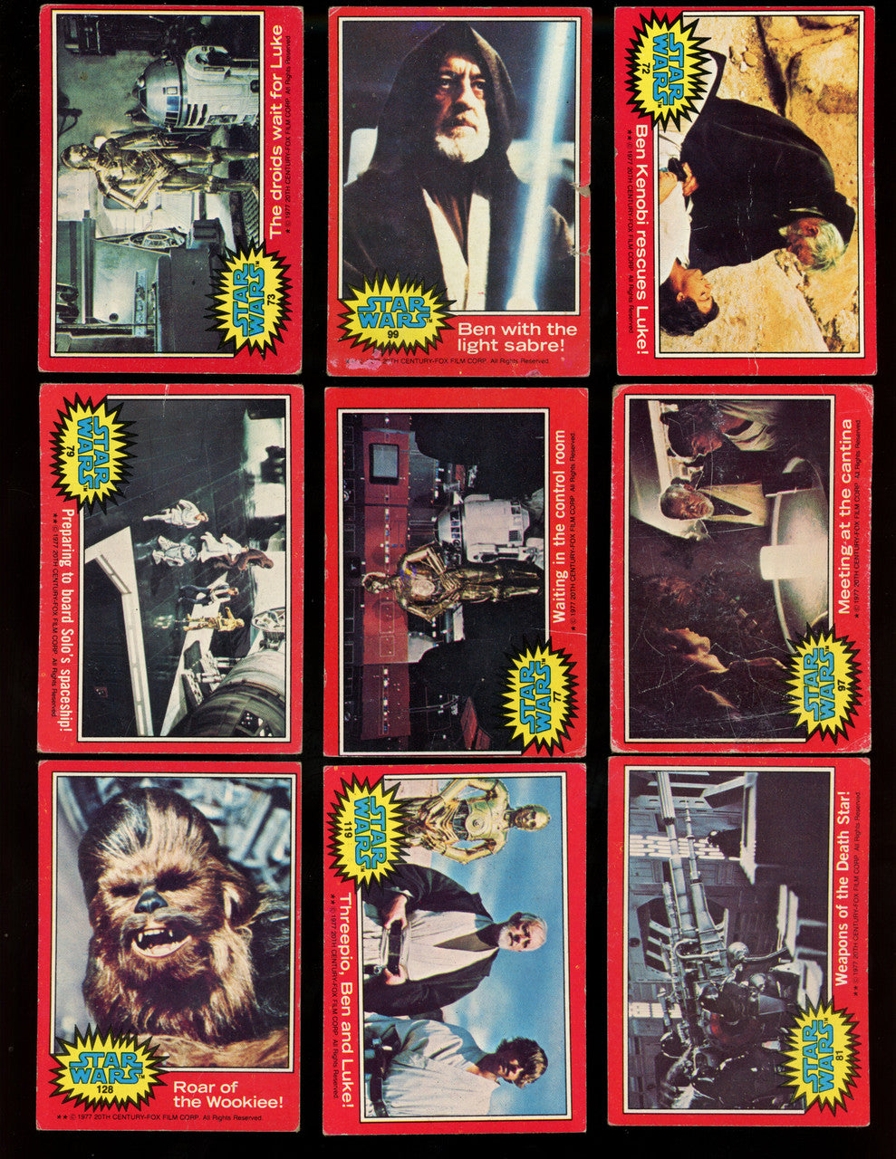 1977 Topps Star Wars Series 1-3 Lot of 129 Cards Low Grade Luke Skywalker RC #1