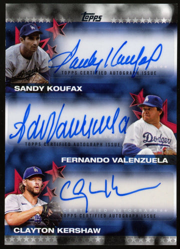 2025 Topps Sandy Koufax Fernando Valenzuela Clayton Kershaw Stars Triple Auto /5