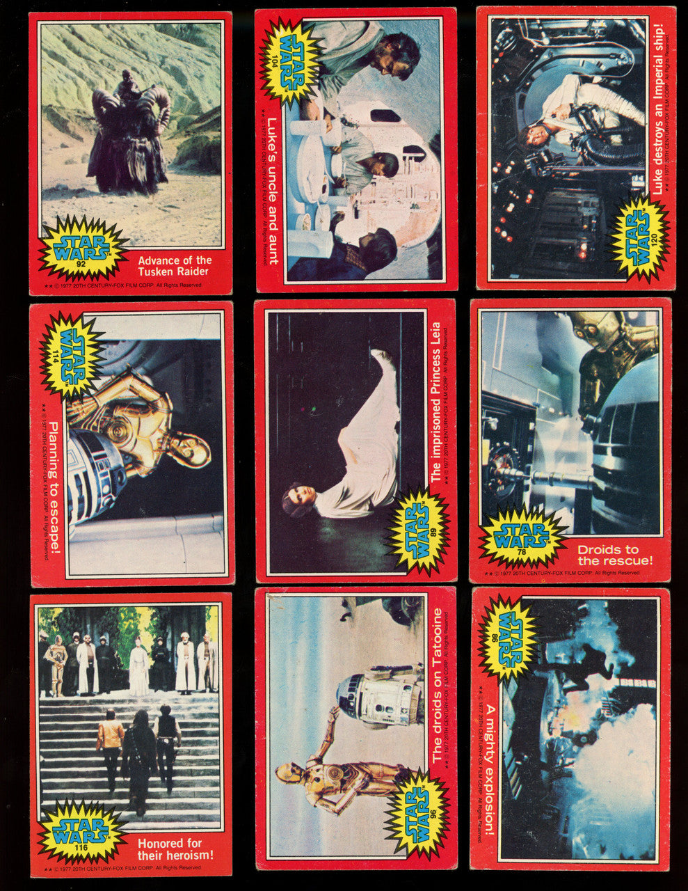 1977 Topps Star Wars Series 1-3 Lot of 129 Cards Low Grade Luke Skywalker RC #1