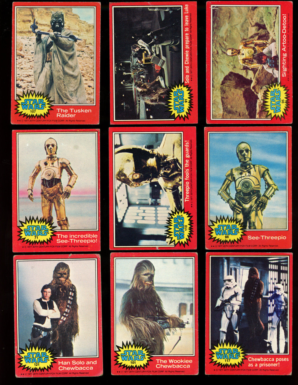 1977 Topps Star Wars Series 1-3 Lot of 129 Cards Low Grade Luke Skywalker RC #1