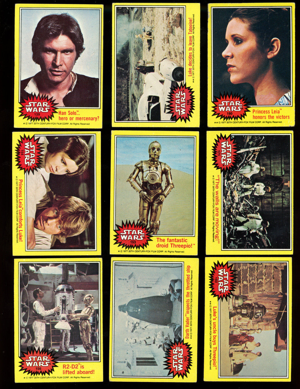 1977 Topps Star Wars Series 1-3 Lot of 129 Cards Low Grade Luke Skywalker RC #1