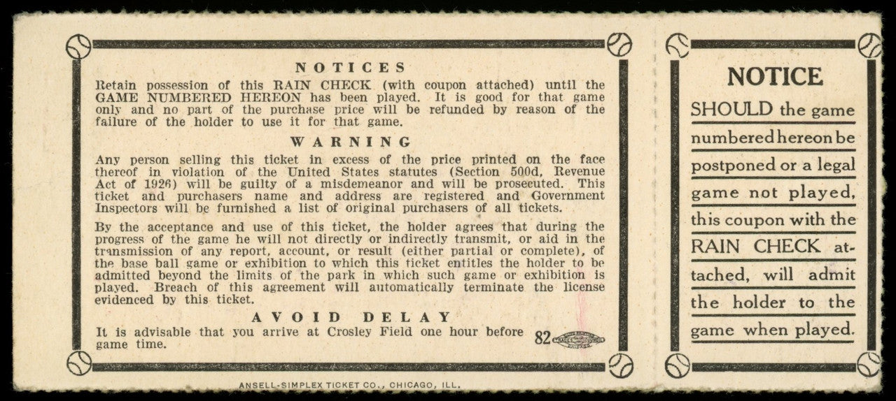 1939 World Series Game 4 Ticket Yankees Reds (Gehrig/DiMaggio)