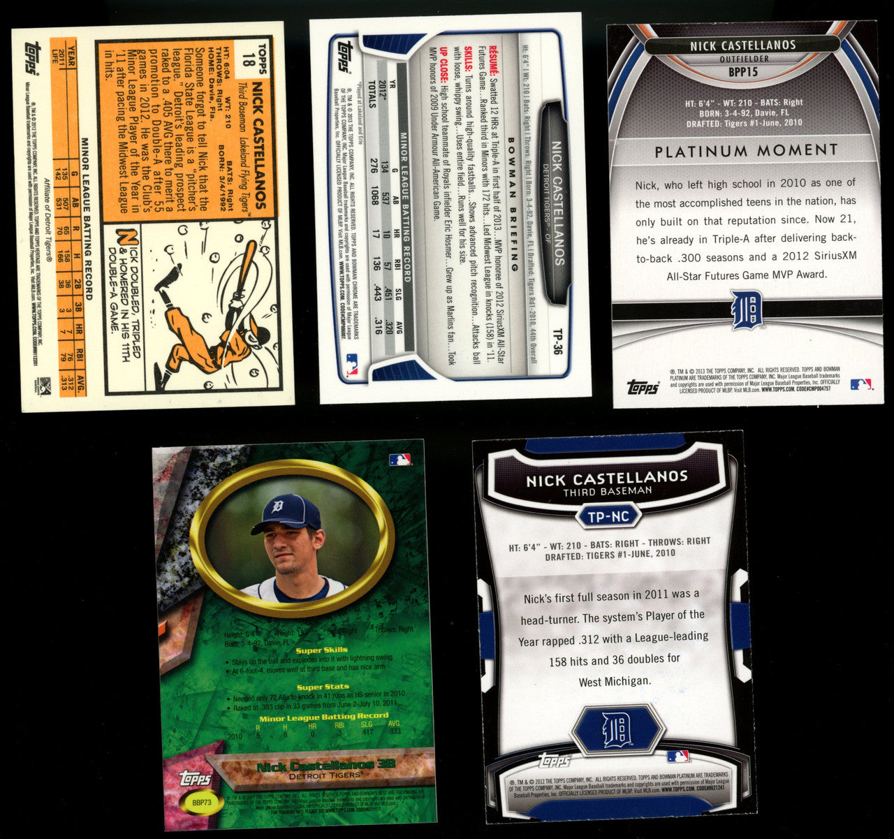 2011-2013 Nick Castellanos In Person Auto Signed RC 5 Card Lot