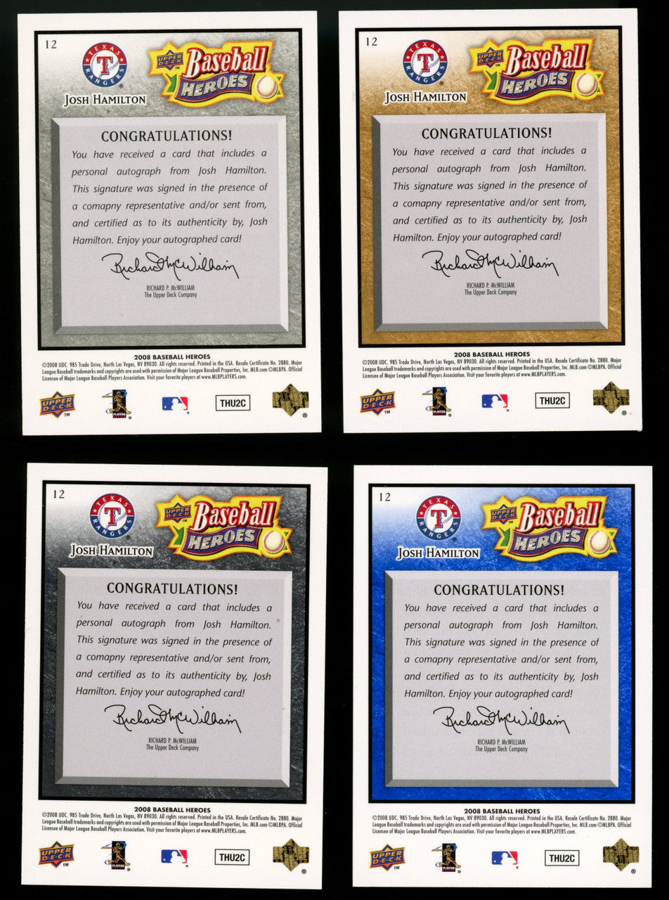 2008 Baseball Heroes Josh Hamilton Auto Rainbow Lot of 4 #12