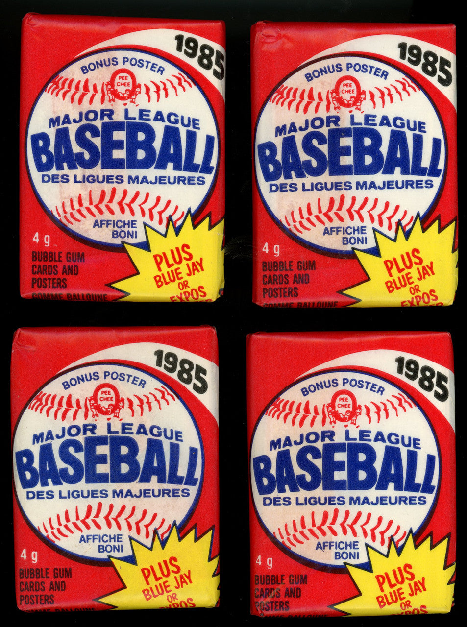 1985 O-Pee-Chee Baseball Sealed Wax Pack Lot of 4