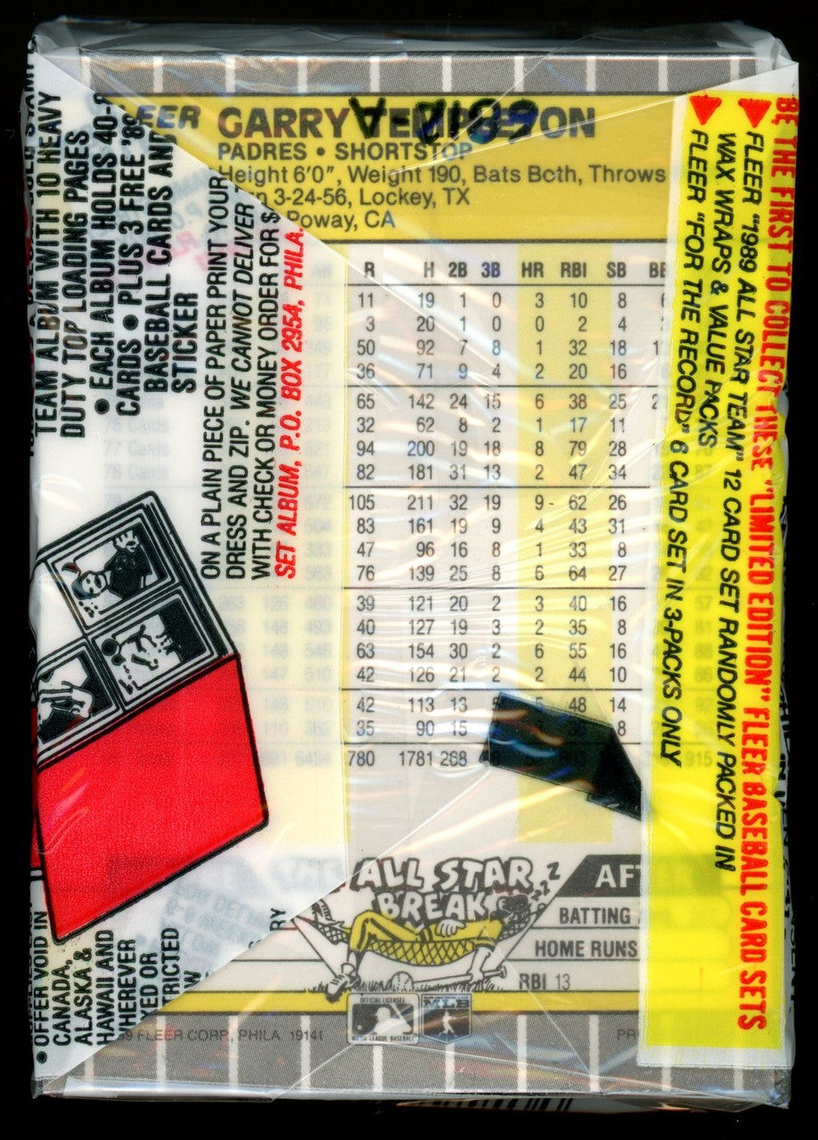 1989 Fleer Baseball Sealed Cello Pack Bill Ripken FF On Top