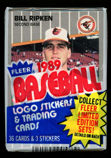 1989 Fleer Baseball Sealed Cello Pack Bill Ripken FF On Top
