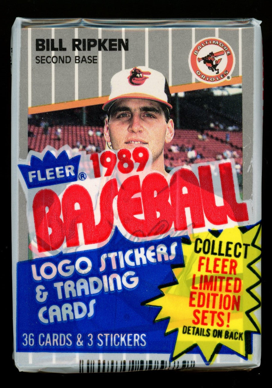 1989 Fleer Baseball Sealed Cello Pack Bill Ripken FF On Top