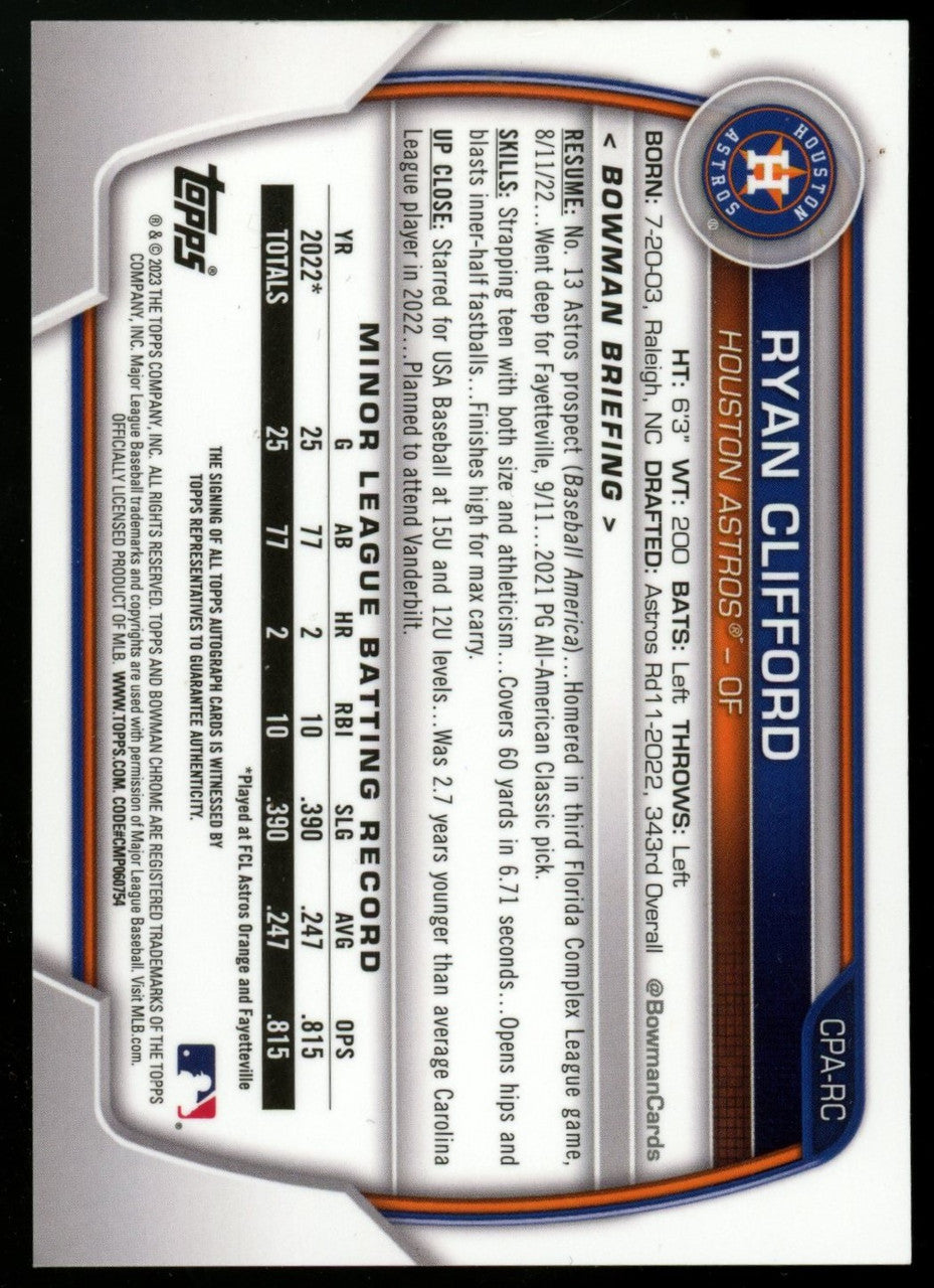 2023 Bowman Chrome Ryan Clifford 1st Auto Yellow /75 #CPA-RC