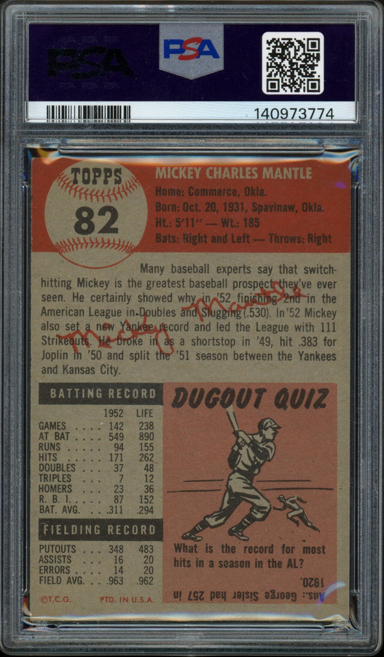 1953 Topps Mickey Mantle #82 PSA 5 Centered