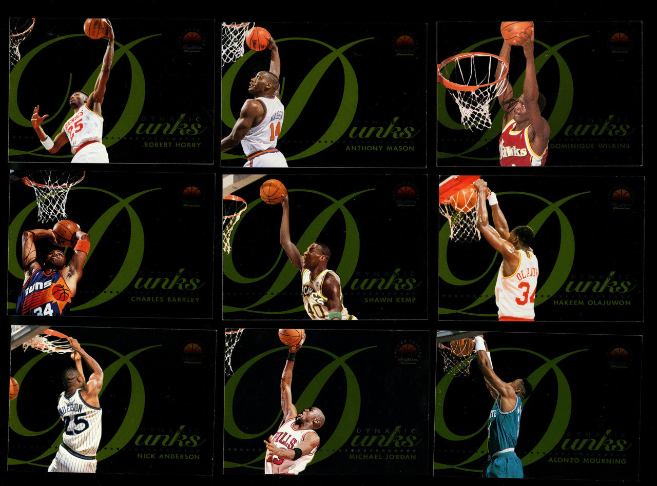 1993-94 Skybox Premium Dynamic Dunks Complete Set (9) w/ Michael Jordan