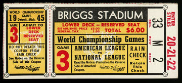 1945 World Series Ticket Game 3 Seat 2 (Tigers/Cubs)
