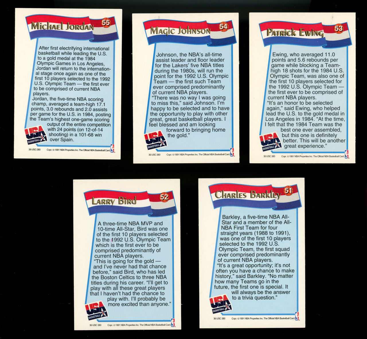 1991-92 NBA Hoops USA Dream Team Partial Set (11) Jordan Bird Johnson