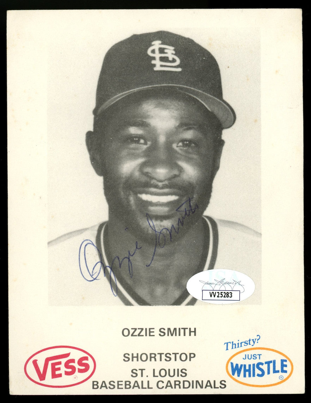 Ozzie Smith Signed Autographed Vess Whistle Promo Photo JSA