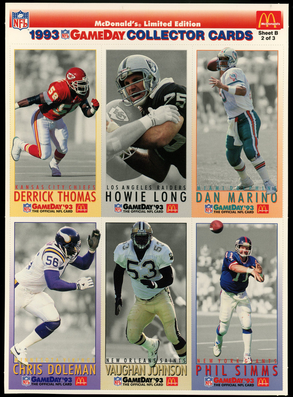 1993 McDonald's GameDay Collector Cards Complete Set of 3 Uncut Sheets