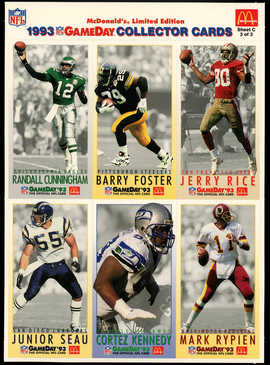 1993 McDonald's GameDay Collector Cards Complete Set of 3 Uncut Sheets