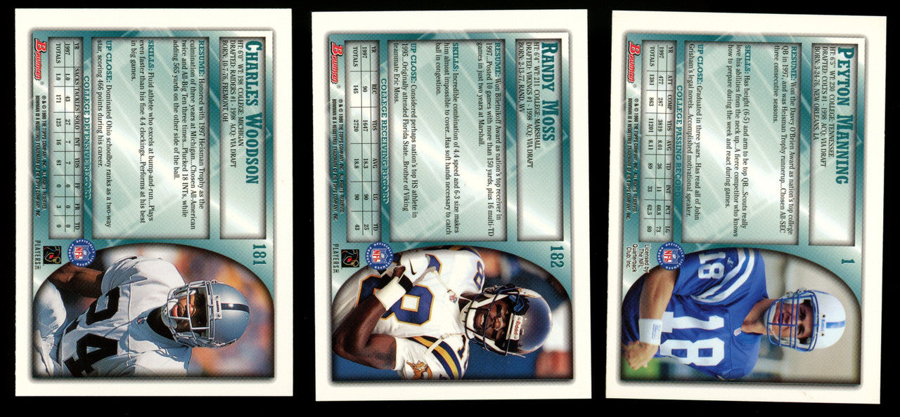 1998 Bowman Football Complete Set (220) Peyton Manning RC Moss Woodson