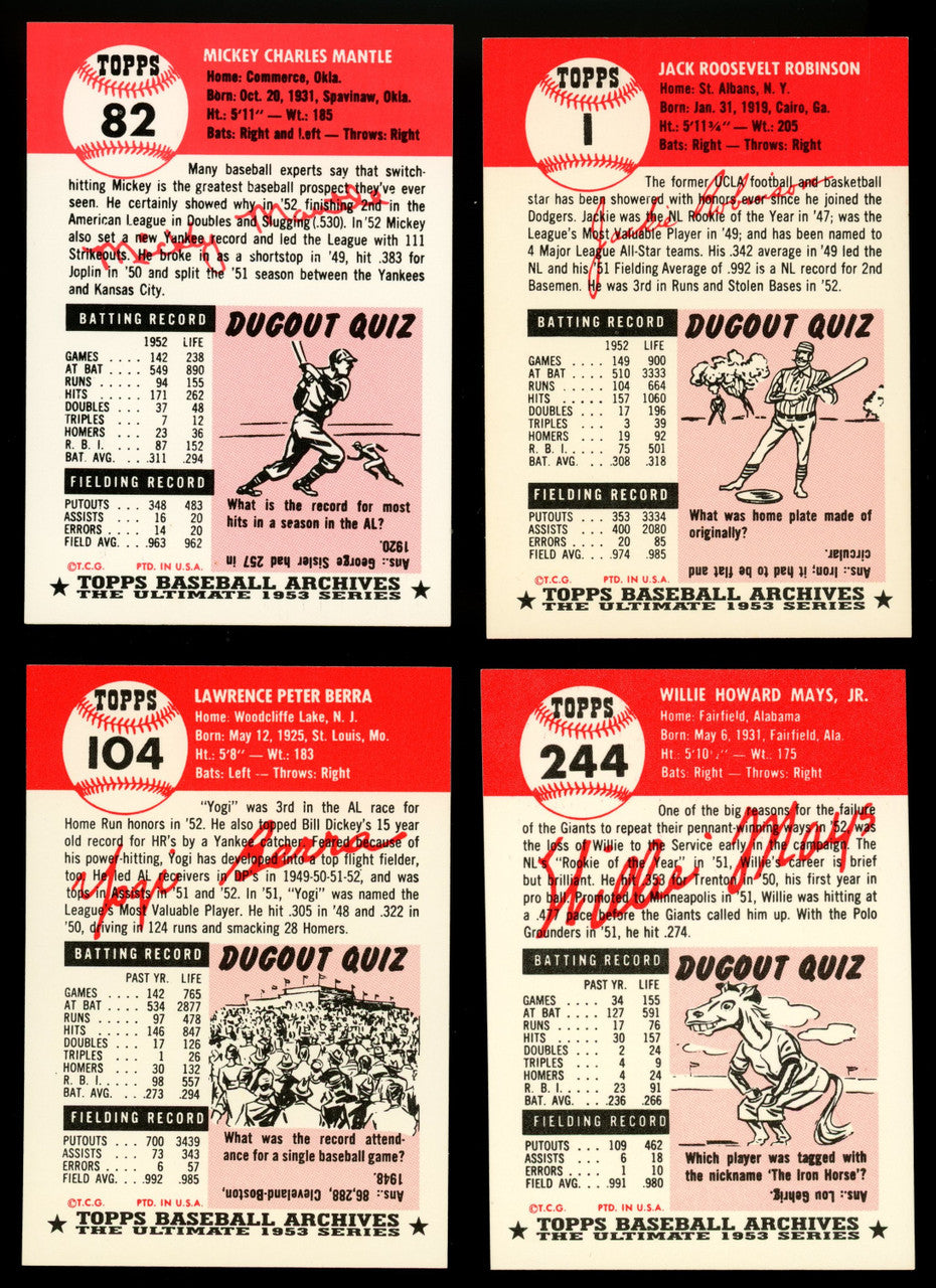1991 Topps Archives Baseball 1953 Topps Reprint Complete Set 1-337