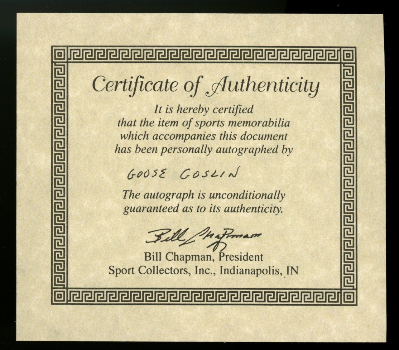 Goose Goslin Signed Autographed Index Card JSA