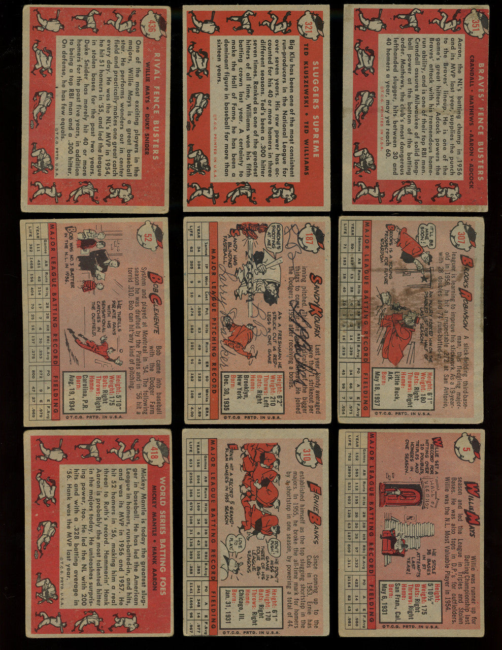 1958 Topps Baseball Complete Set (494) Overall VG Condition