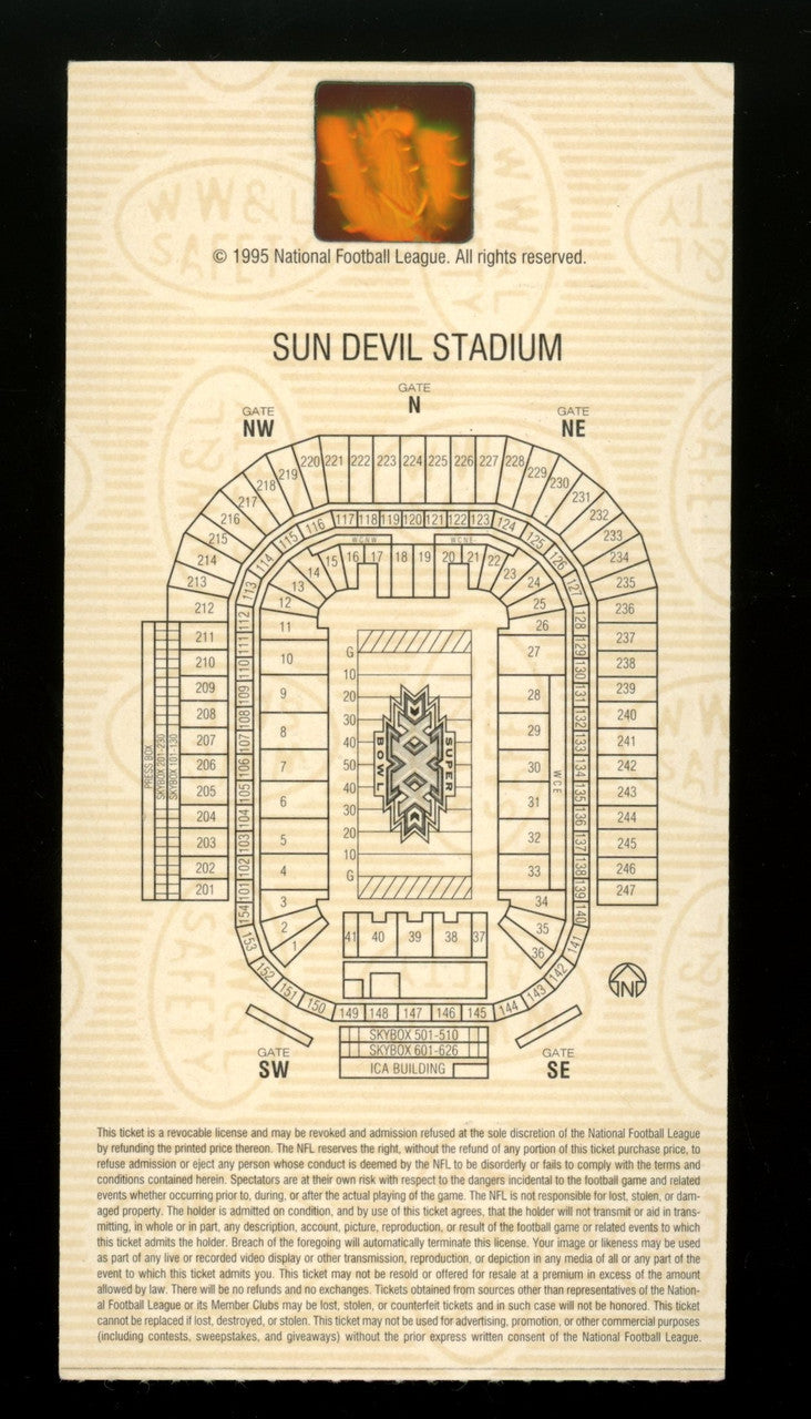 1996 Super Bowl XXX 30 Lower Level Tan Ticket Stub
