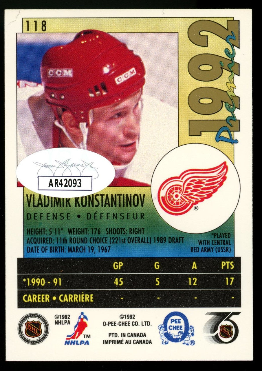 1991-92 OPC Premier Vladimir Konstantinov #118 Signed Autographed JSA