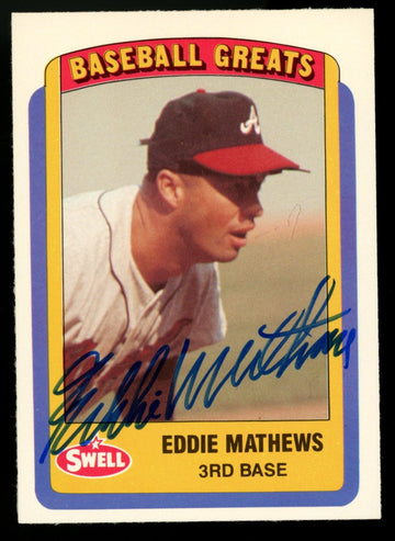 1990 Swell Baseball Greats Eddie Mathews #65 Signed Auto JSA