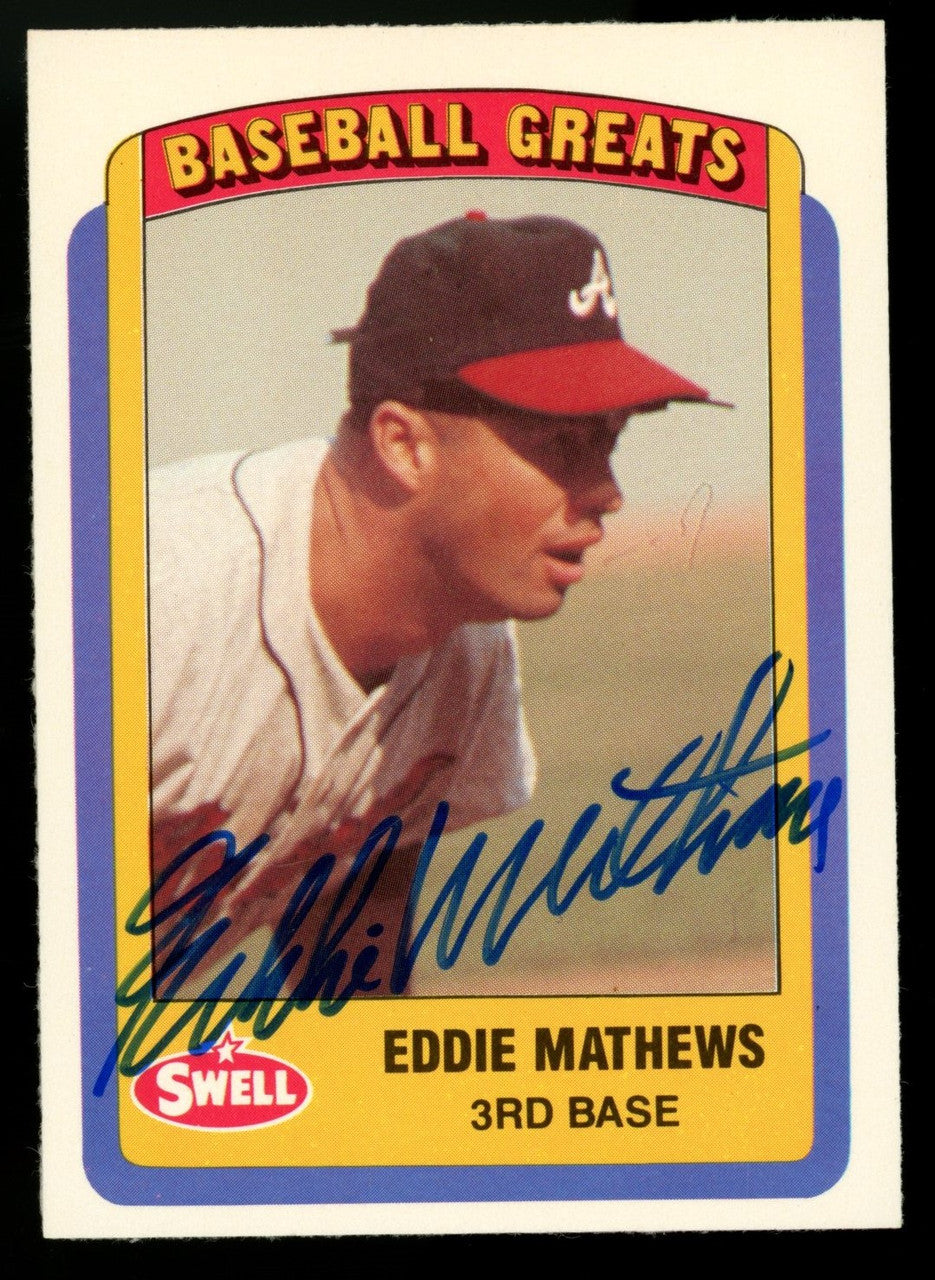 1990 Swell Baseball Greats Eddie Mathews #65 Signed Auto JSA