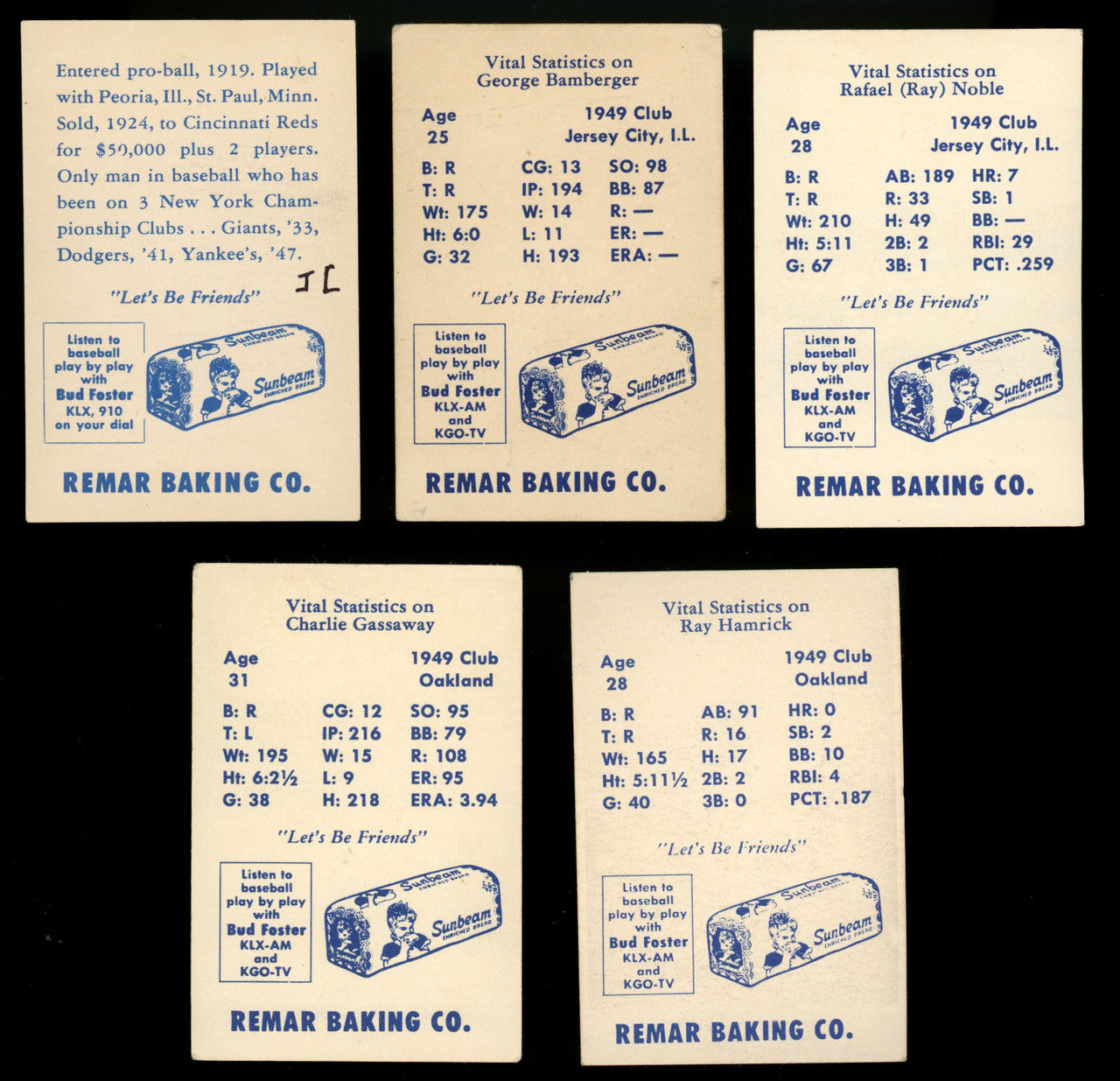 1950 Remar Baking Oakland Oaks Lot of 5 VG (Creasing)