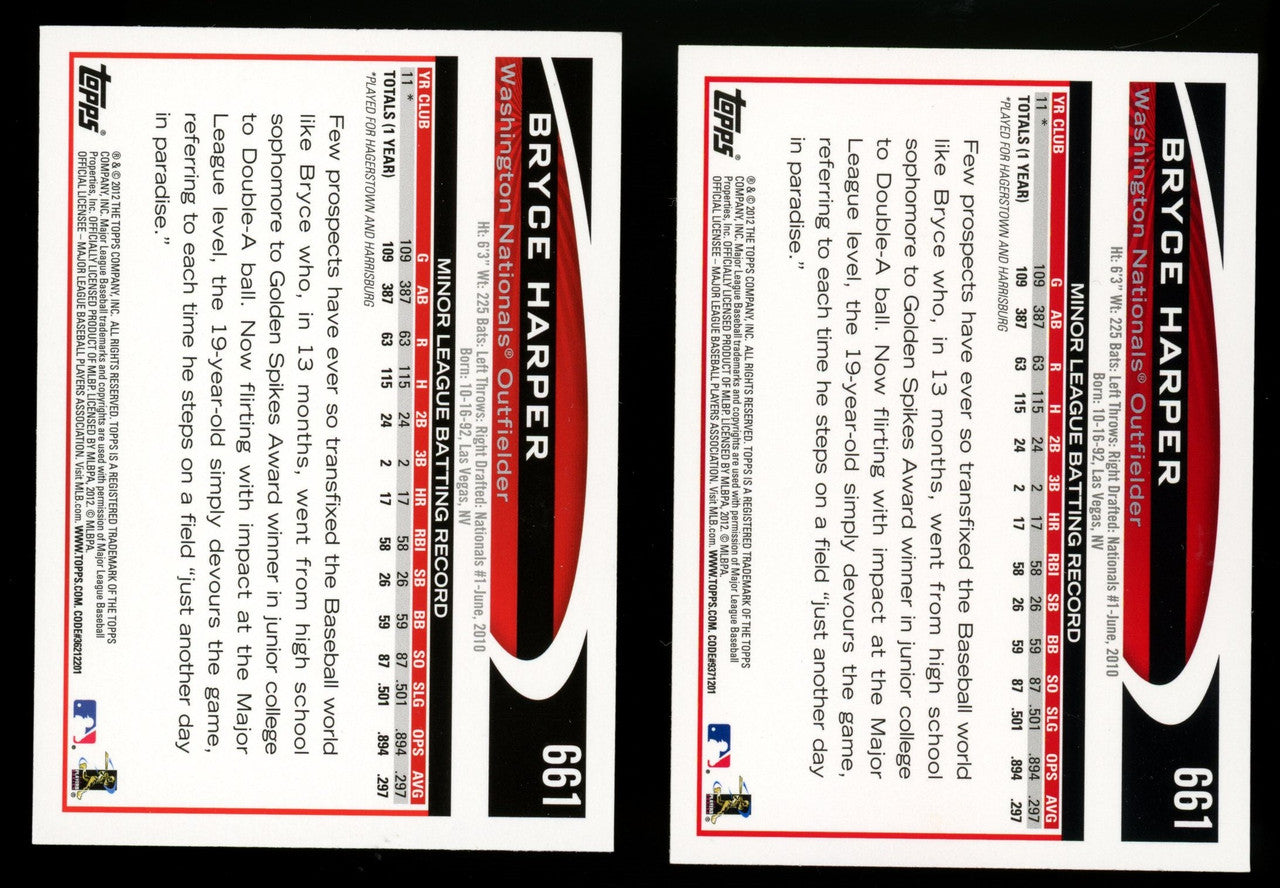 2012 Topps Baseball Complete Set (661) w/ RC Variations 2 Harper RCs NM-MT