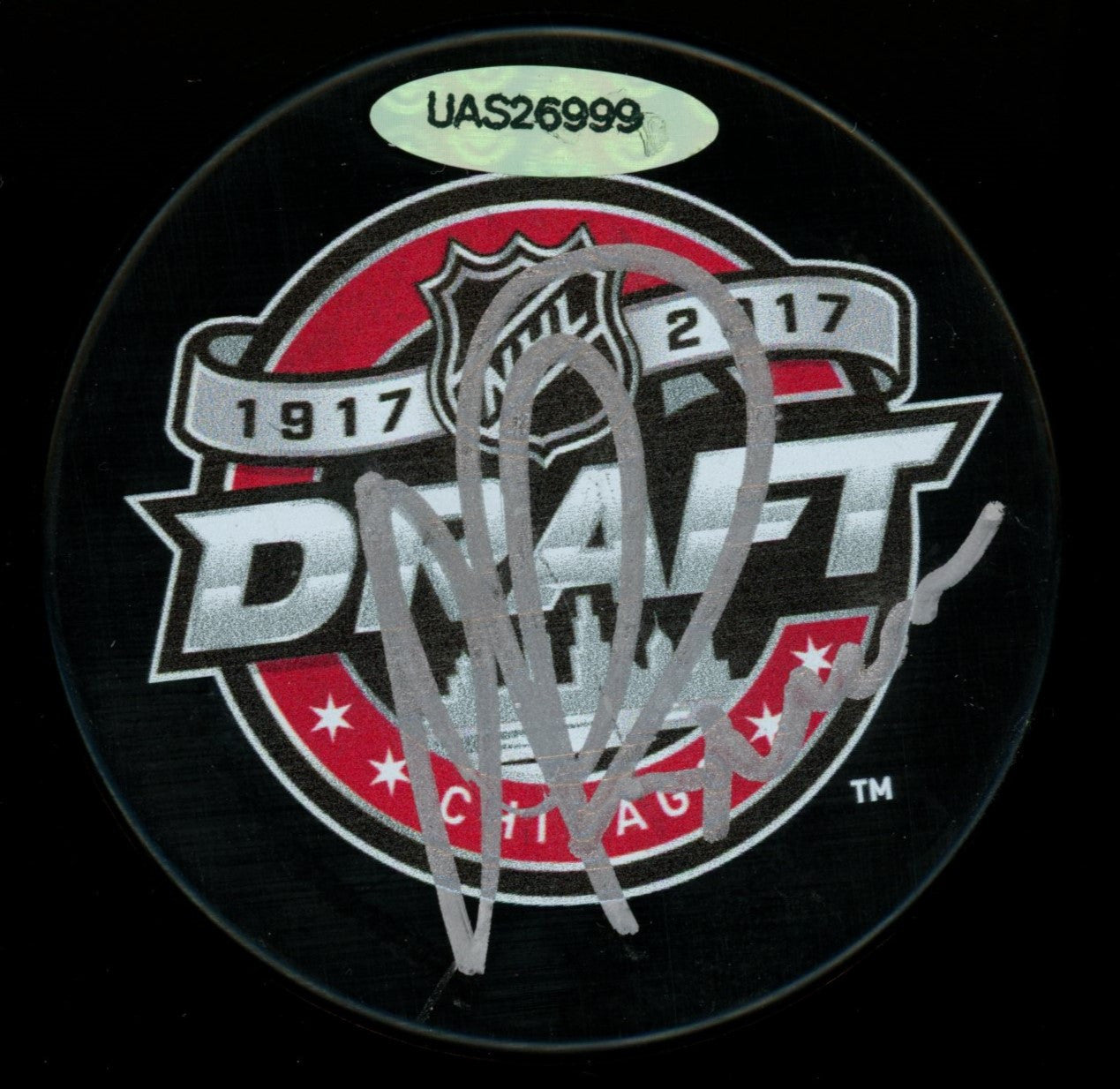 Michael Rasmussen Signed Autographed 2017 NHL Draft Hockey Puck UDA
