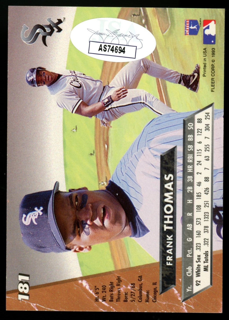1993 Fleer Ultra Frank Thomas #181 Signed Autographed JSA