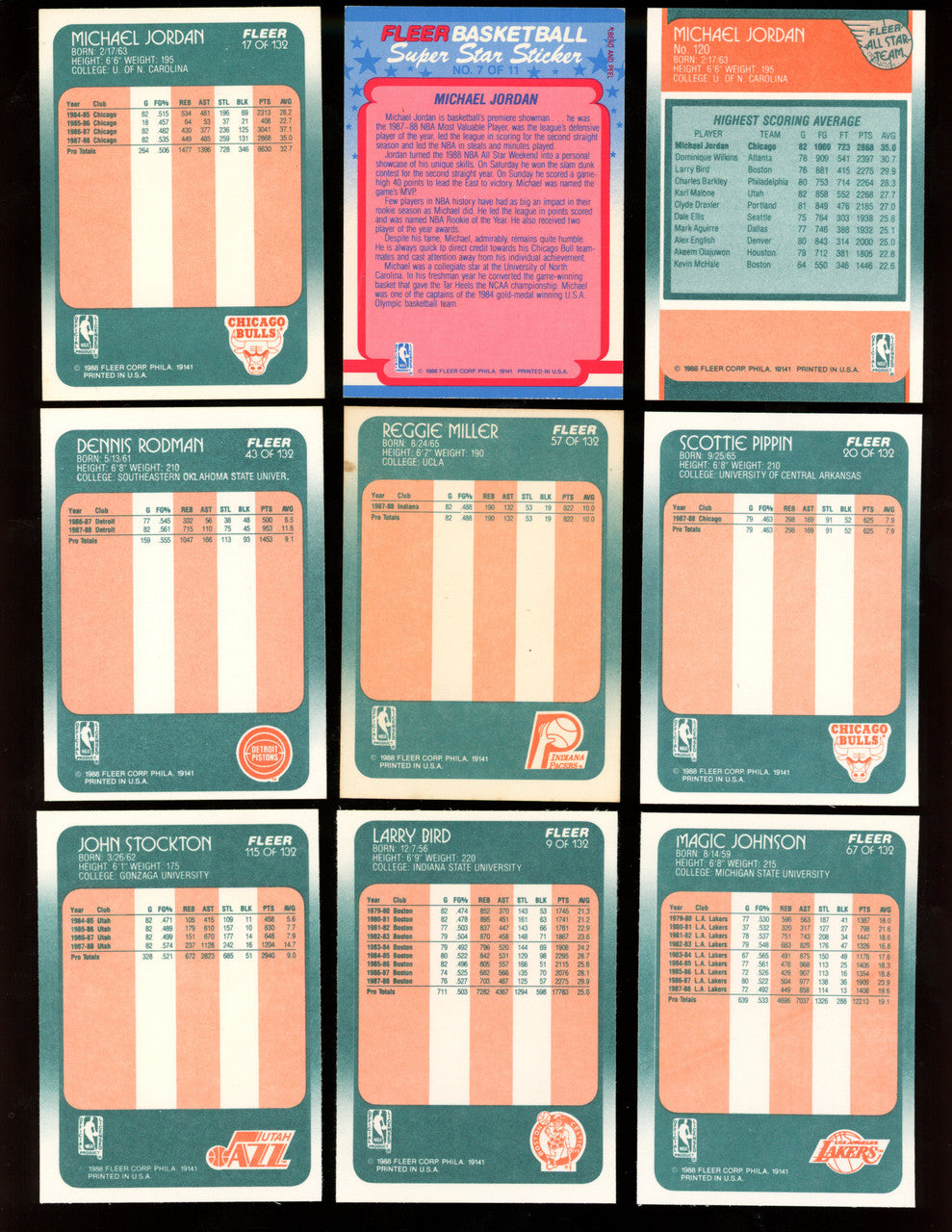 1988-89 Fleer Basketball Complete Set (132) with Stickers (11) NM-MT "A"