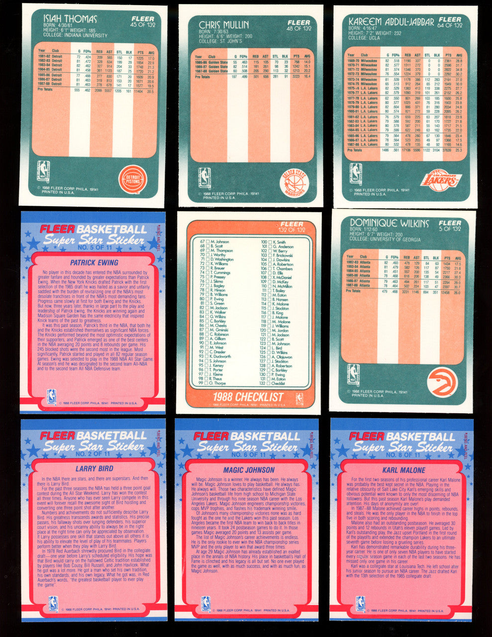 1988-89 Fleer Basketball Complete Set (132) with Stickers (11) NM-MT "A"