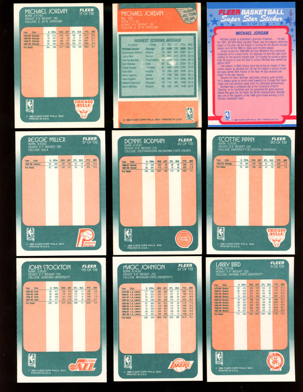 1988-89 Fleer Basketball Complete Set (132) with Stickers (11) NM-MT "B"