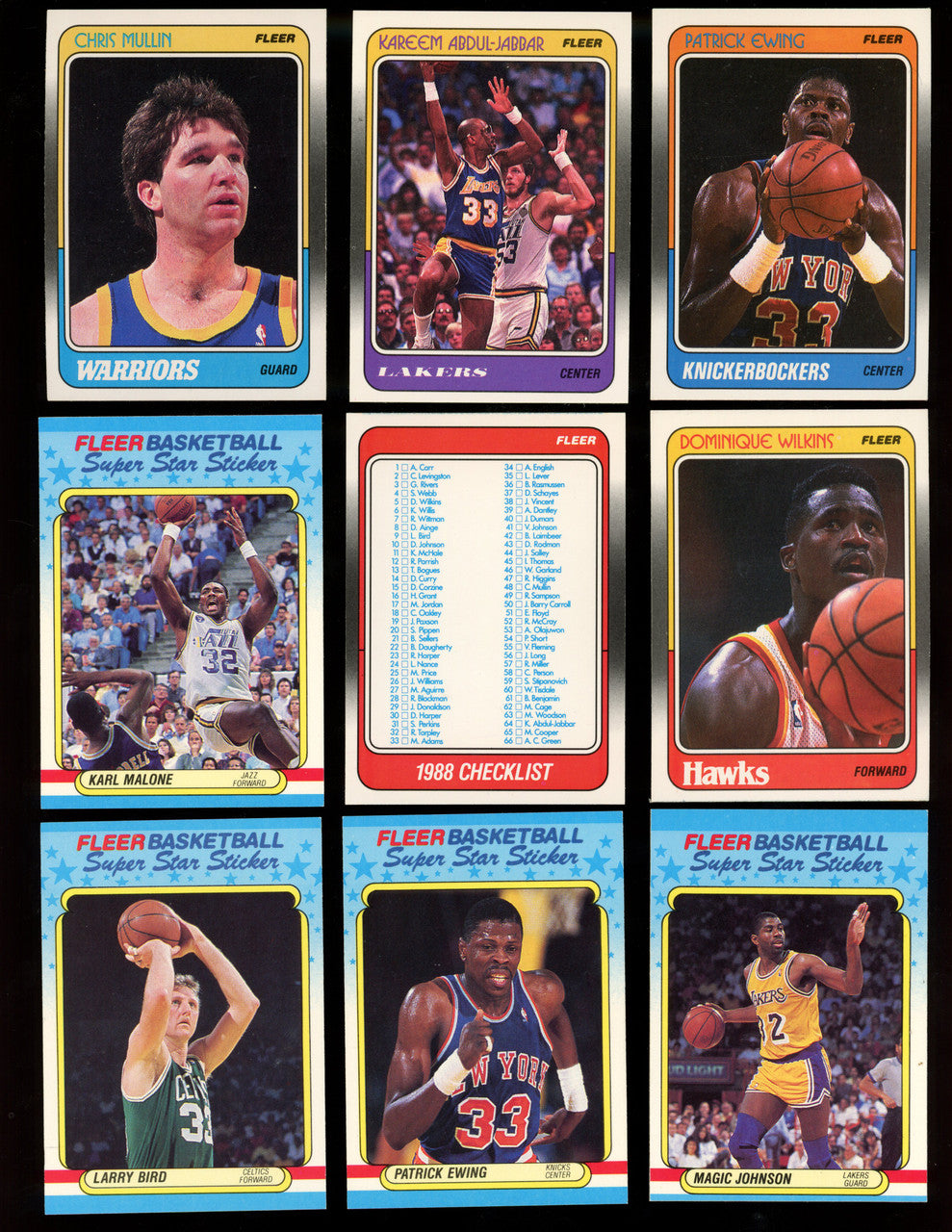 1988-89 Fleer Basketball Complete Set (132) with Stickers (11) NM-MT "B"