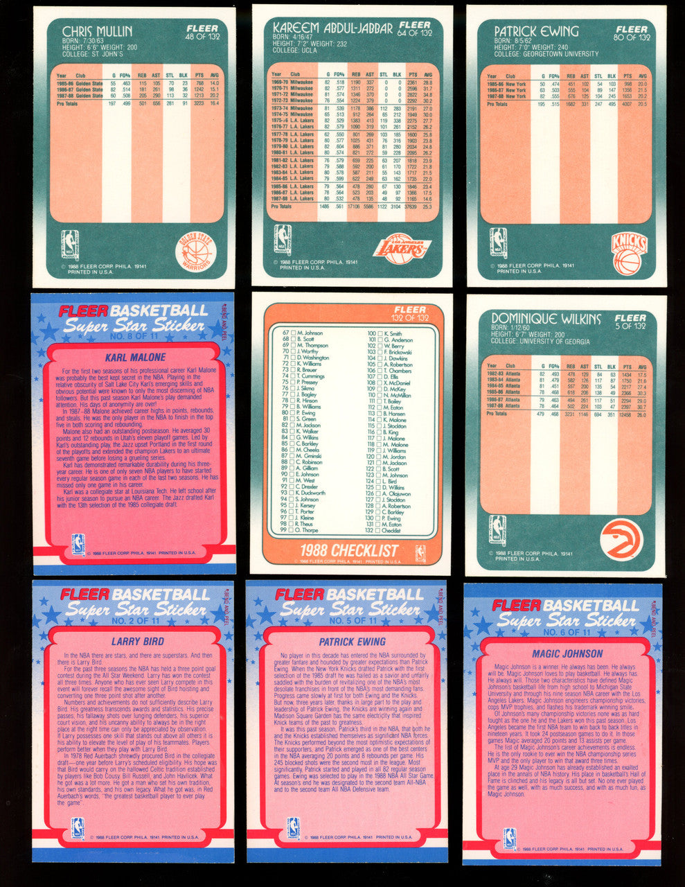 1988-89 Fleer Basketball Complete Set (132) with Stickers (11) NM-MT "B"