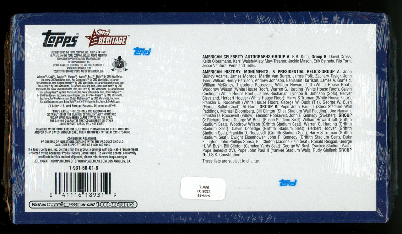 2009 Topps American Heritage Hobby Box Factory Sealed