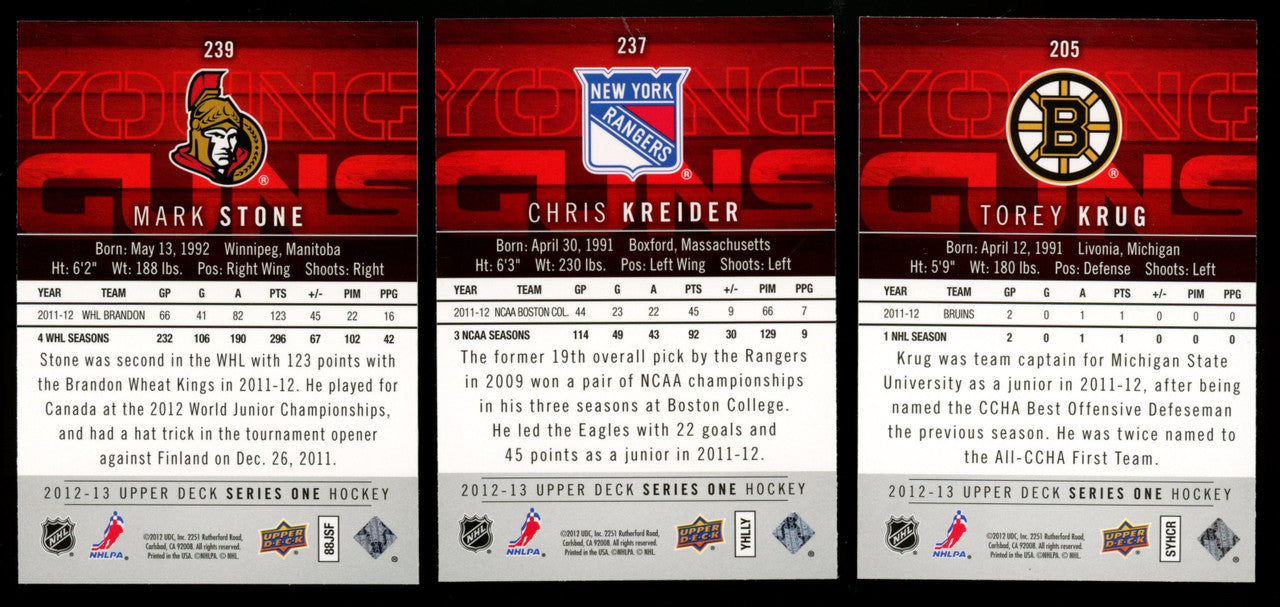 2012-13 Upper Deck Series 1 Hockey Complete Set w/ Young Guns (250)