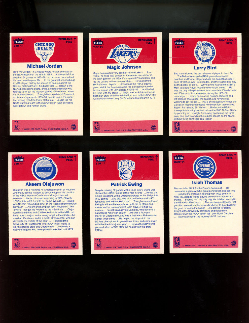 1986/87 Fleer Basketball Complete Sticker Set (11) NM/MT Jordan RC