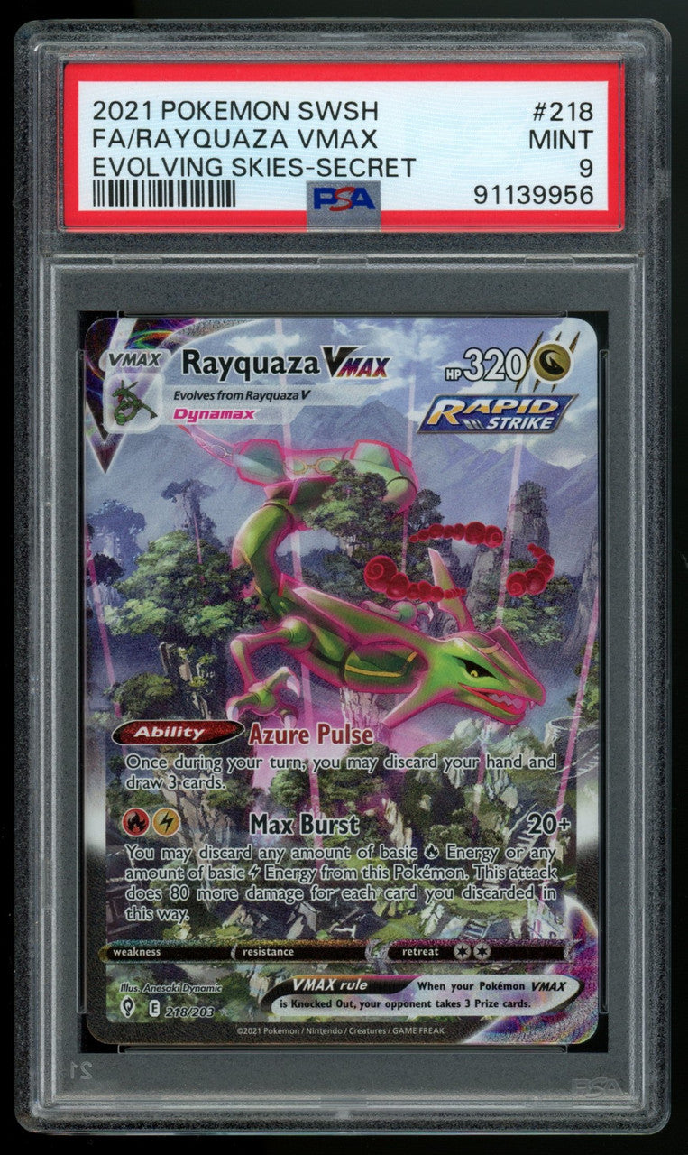 2021 Pokemon Rayquaza VMAX Full Alt Art Evolving Skies #218 PSA 9