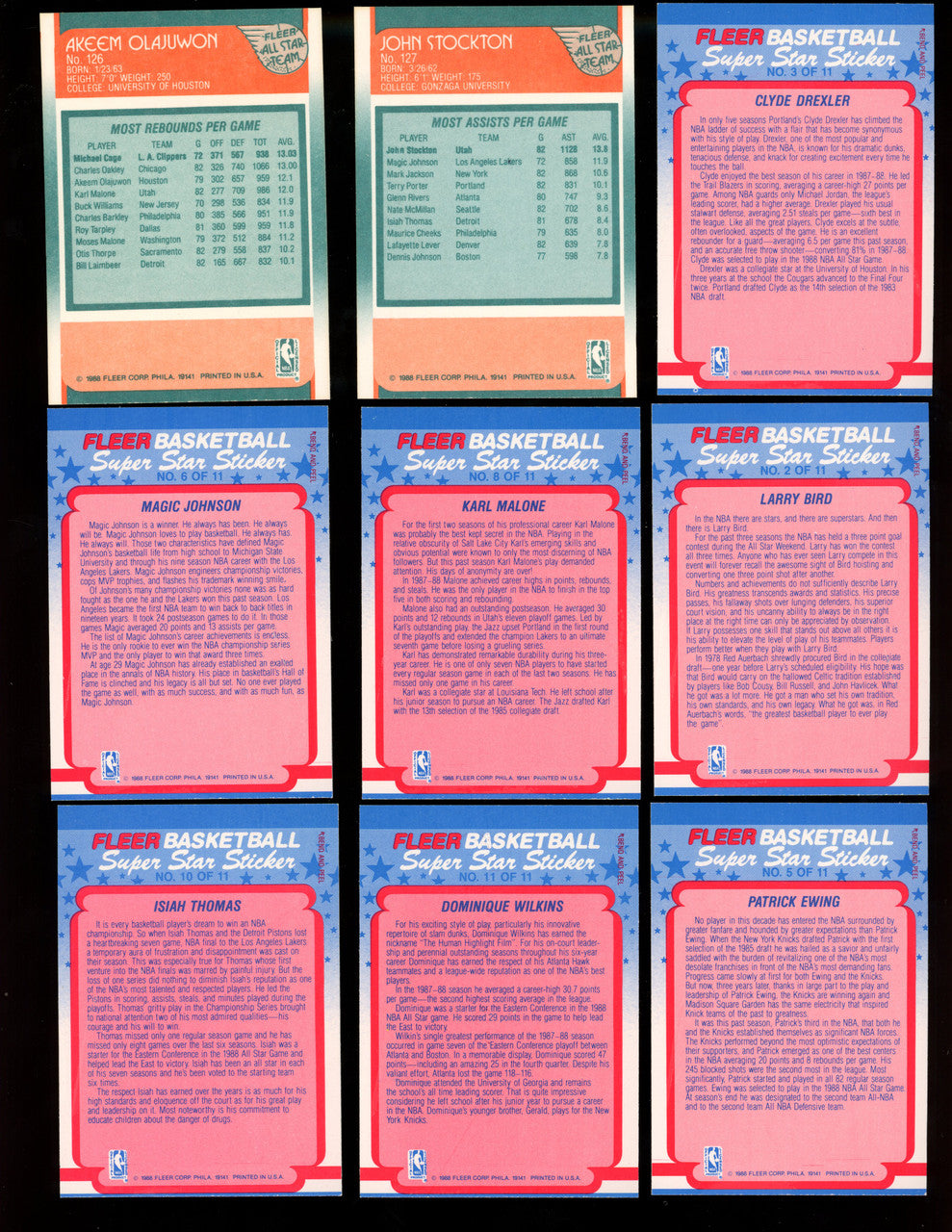 1988/89 Fleer Basketball Complete Set w/Stickers 142/143 (Missing MJ Sticker)