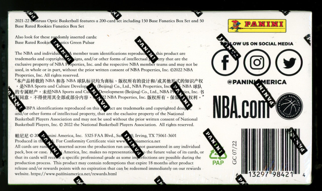 2021-22 Donruss Optic Basketball Complete Factory Set Fanatics Green Pulsar